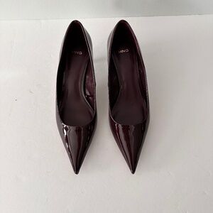 Mango Kitten Pointed Burgundy Patent Leather Effect Shoes Size 39